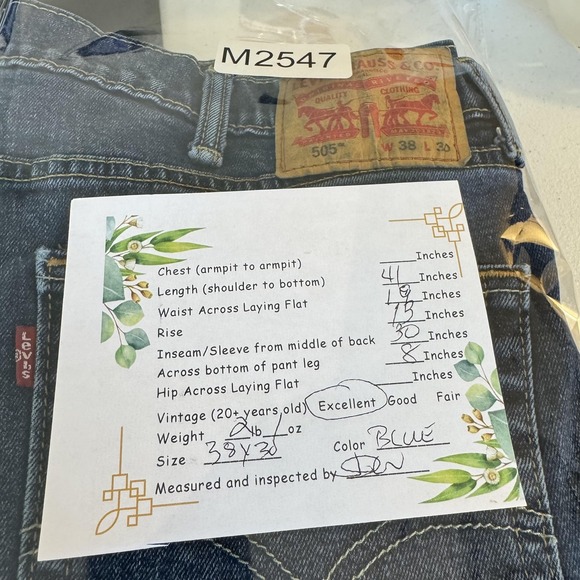 Levis 505 Jeans Mens 38x30 Blue Straight Leg Stretch Denim Medium Wash Pants - Picture 8 of 8